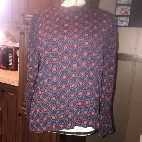 Zara Women Blue Red Triangles Cinched Sleeve Waist Extra Large - Picture 11 of 16